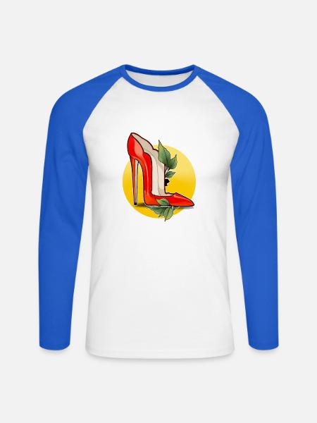 Roter Highheel mit Blattakzent - Unisex Baseballshirt langarm - Weiß/Royalblau