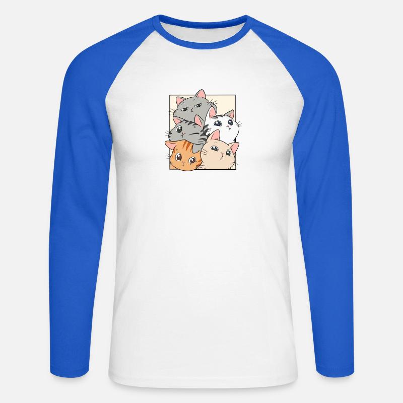 Cat Stack Ensemble - T-shirt baseball manches longues Homme - blanc/bleu royal