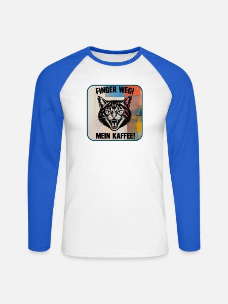 Finger Weg! Mein Kaffee Katzengraffiti - Unisex Baseballshirt langarm - Weiß/Royalblau