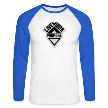 Live With Purpose Motivation Sense Mindset Saying - Unisex Long Sleeve Baseball T-Shirt - white/royal blue - Front - Nik (191cm)