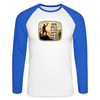 Dein Wille ist deine Waffe - Unisex Baseballshirt langarm - Weiß/Royalblau - Vorne - Nik (191cm)
