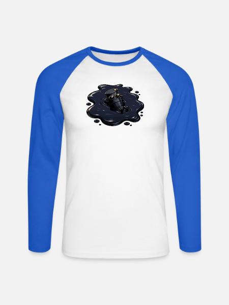 Ölfass in Öl Pfütze mit Sonnenbrille - Unisex Baseballshirt langarm - Weiß/Royalblau