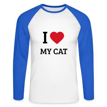 I Love My Cat Saying – Cute Cat T-Shirt - Unisex Long Sleeve Baseball T-Shirt - white/royal blue - Front - Nik (191cm)