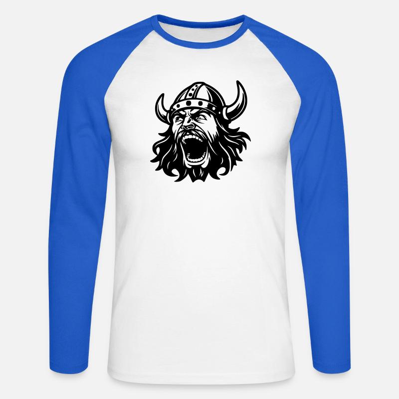 Wikinger Black Head - Unisex Baseballshirt langarm - Weiß/Royalblau