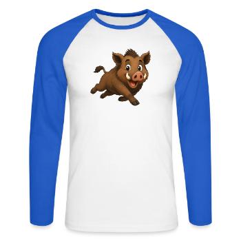 Laufendes Wildschwein - Unisex Baseballshirt langarm - Weiß/Royalblau - Vorne - Nik (191cm)