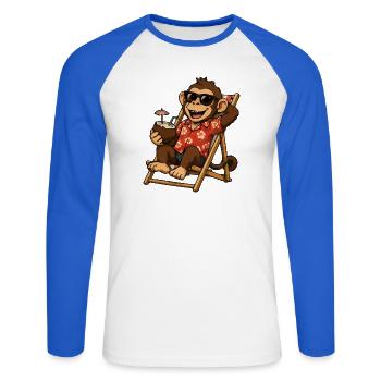 Monkey on the beach in Hawaiian look - Unisex Long Sleeve Baseball T-Shirt - white/royal blue - Front - Nik (191cm)