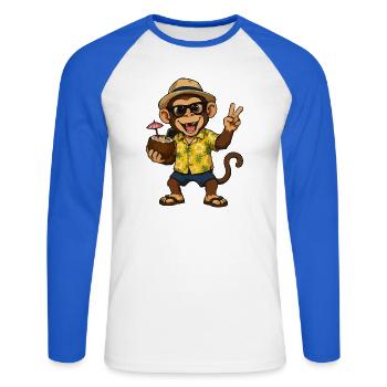Tropical Monkey Party - Ambiances Hawaii - T-shirt baseball manches longues Homme - blanc/bleu royal - Devant - Nik (191cm)