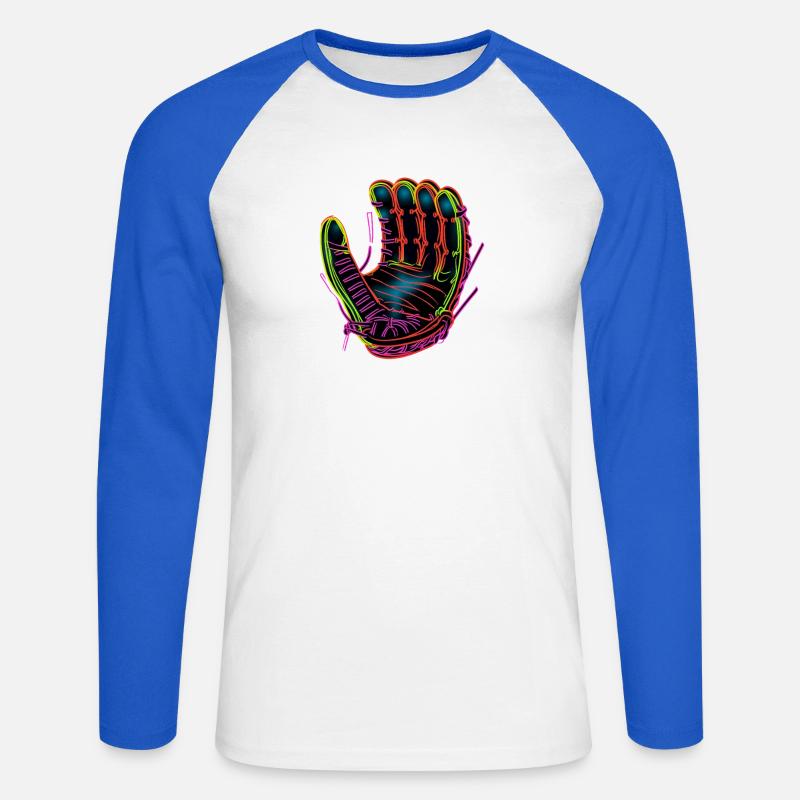 Baseball Handschuh Synthwave - Unisex Baseballshirt langarm - Weiß/Royalblau