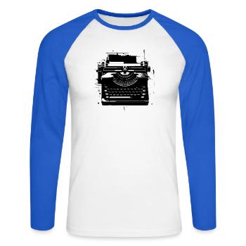 Oldschool Typewriter - Unisex Long Sleeve Baseball T-Shirt - white/royal blue - Front - Nik (191cm)