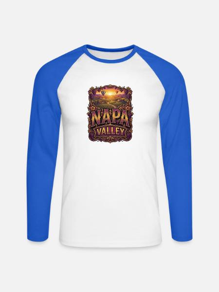 Napa Valley Weinlandschaft Ornament - Unisex Baseballshirt langarm - Weiß/Royalblau