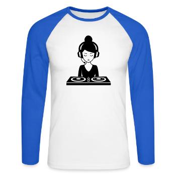 DJ Turntables Woman Festival - T-shirt baseball manches longues Homme - blanc/bleu royal - Devant - Nik (191cm)