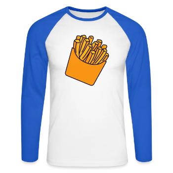 Illustration des frites - T-shirt baseball manches longues Homme - blanc/bleu royal - Devant - Nik (191cm)