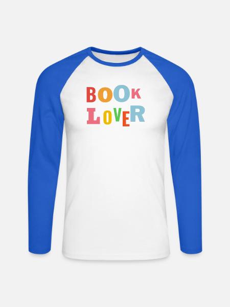 Buchliebhaber Farbenfrohes Wortbild - Unisex Baseballshirt langarm - Weiß/Royalblau