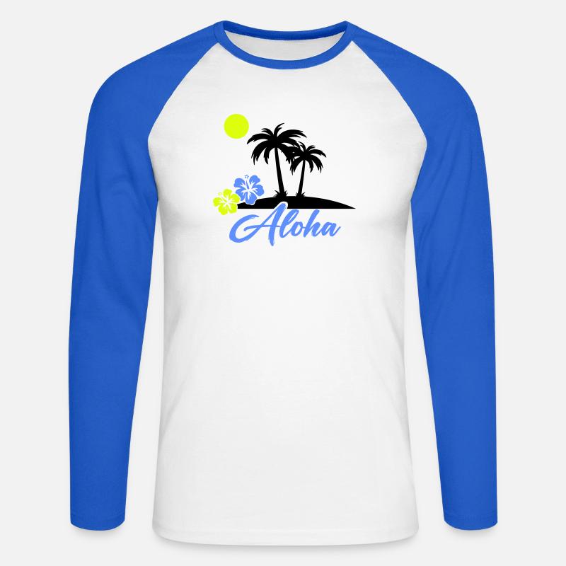 Aloha Hibiskus Neon Script - Unisex Baseballshirt langarm - Weiß/Royalblau