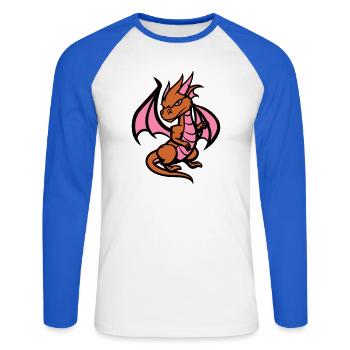 Kleiner Drachen - Unisex Baseballshirt langarm - Weiß/Royalblau - Vorne - Nik (191cm)