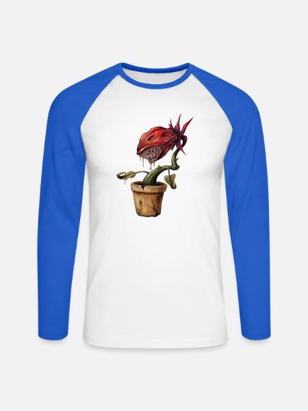 Blutrote Pflanze im Topf - Unisex Baseballshirt langarm - Weiß/Royalblau