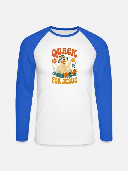 Quack für Jesus bunte Strandente - Unisex Baseballshirt langarm - Weiß/Royalblau