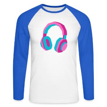 Kopfhörer 80er Retro Synthwave DJ Musik Gamer - Unisex Baseballshirt langarm - Weiß/Royalblau - Vorne - Nik (191cm)