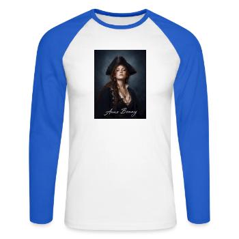 Anne Bonny Pirate Portrait - Unisex Long Sleeve Baseball T-Shirt - white/royal blue - Front - Nik (191cm)