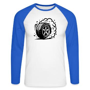 Icône de dérapage de pneus de voiture - T-shirt baseball manches longues Homme - blanc/bleu royal - Devant - Nik (191cm)