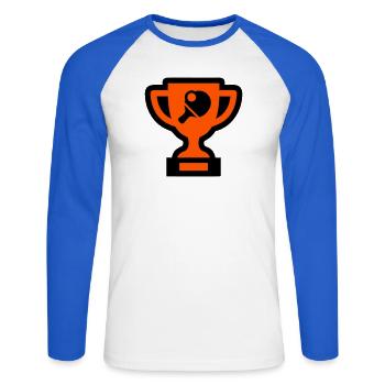 Vainqueur du tournoi de tennis de table Cup - T-shirt baseball manches longues Homme - blanc/bleu royal - Devant - Nik (191cm)