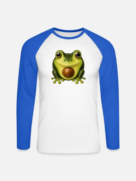 Avocado Frosch | Niedliches Tiermotiv - Unisex Baseballshirt langarm - Weiß/Royalblau