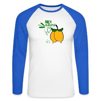 Zitronen - Unisex Baseballshirt langarm - Weiß/Royalblau - Vorne - Nik (191cm)