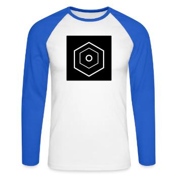 Multi-tiered hexagon logo black - Unisex Long Sleeve Baseball T-Shirt - white/royal blue - Front - Nik (191cm)