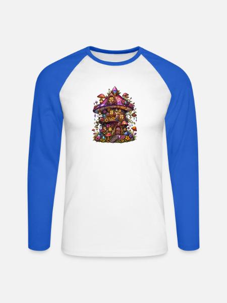 Märchenpilzhaus mit Kristallen - Unisex Baseballshirt langarm - Weiß/Royalblau