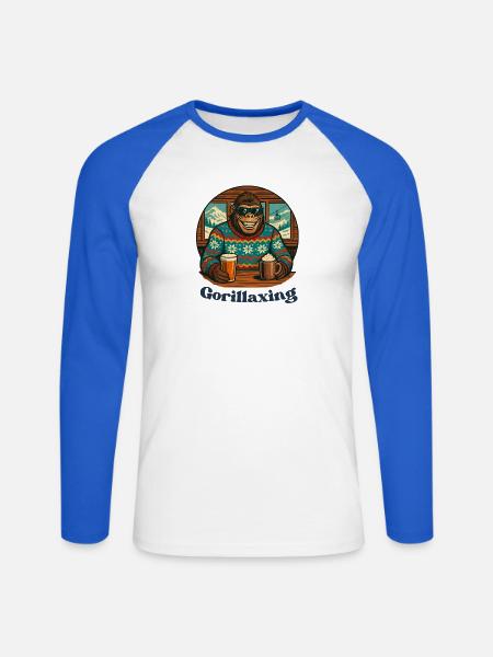 Apres Ski Hütte Gorilla Relax - Unisex Baseballshirt langarm - Weiß/Royalblau