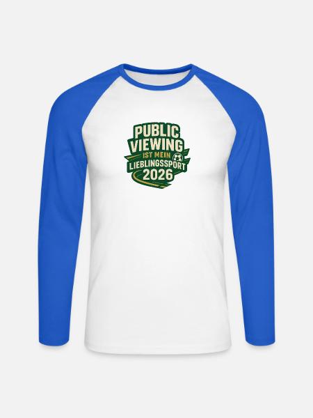 Public Viewing Lieblingssport 2026 - Unisex Baseballshirt langarm - Weiß/Royalblau