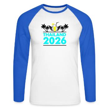 thailand_2026 - Unisex Long Sleeve Baseball T-Shirt - white/royal blue - Front - Nik (191cm)