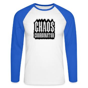 Chaos Coordinator Funny Title Parents Teacher Logo - Unisex Long Sleeve Baseball T-Shirt - white/royal blue - Front - Nik (191cm)
