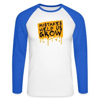Mistakes Help Us Grow Funny Motivational Growth - Unisex Long Sleeve Baseball T-Shirt - white/royal blue - Front - Nik (191cm)