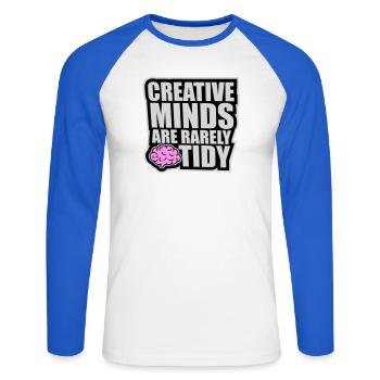 Les esprits créatifs sont rarement bien rangés Logo créatif drôle - T-shirt baseball manches longues Homme - blanc/bleu royal - Devant - Nik (191cm)
