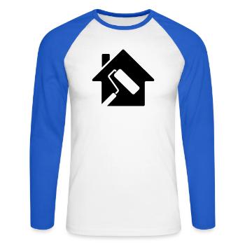 Motif de rouleau à peinture de la maison de peintre - T-shirt baseball manches longues Homme - blanc/bleu royal - Devant - Nik (191cm)