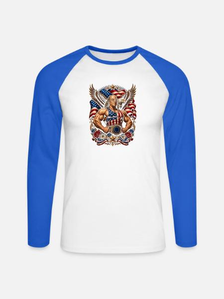 Superheld Ben Franklin – Lustiger 4. Juli - Unisex Baseballshirt langarm - Weiß/Royalblau