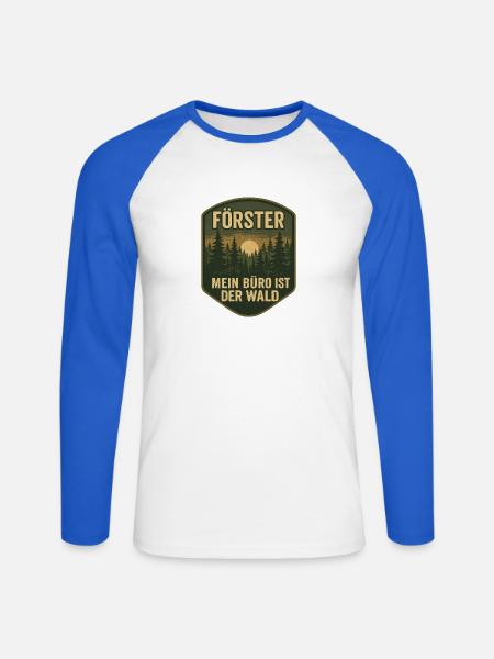Förster Büro Wald Schild - Unisex Baseballshirt langarm - Weiß/Royalblau
