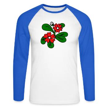  Blüten Fantasie - Unisex Baseballshirt langarm - Weiß/Royalblau - Vorne - Nik (191cm)