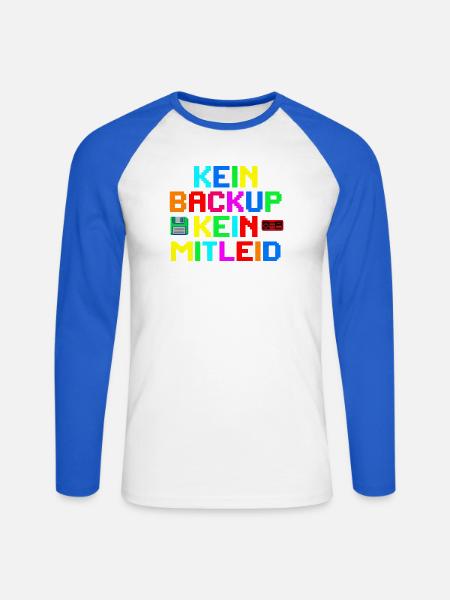 Kein Backup? Kein Mitleid! Bunt Retro - Unisex Baseballshirt langarm - Weiß/Royalblau