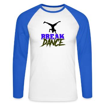 Breakdance Schriftzug Kontrast - Unisex Baseballshirt langarm - Weiß/Royalblau - Vorne - Nik (191cm)