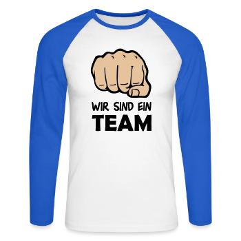 faust_team_002 - Unisex Baseballshirt langarm - Weiß/Royalblau - Vorne - Nik (191cm)