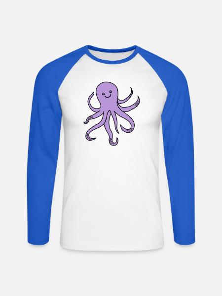Charme de pieuvre violette - T-shirt baseball manches longues Homme - blanc/bleu royal