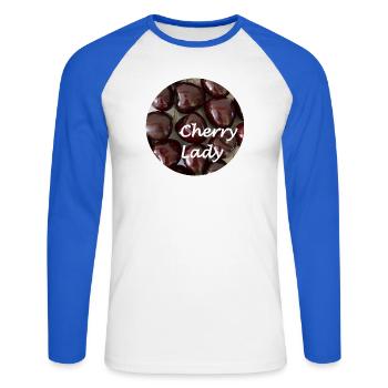 Cherry Lady Retro-Fruchtdesign - Unisex Baseballshirt langarm - Weiß/Royalblau - Vorne - Nik (191cm)