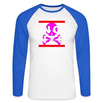 NO NZS, NEVER AGAIN, ANTI-FASCISM, NO AFD PINK - Unisex Long Sleeve Baseball T-Shirt - white/royal blue - Front - Nik (191cm)