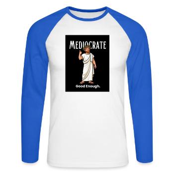 Mediocrate Good Enough - Unisex Long Sleeve Baseball T-Shirt - white/royal blue - Front - Nik (191cm)