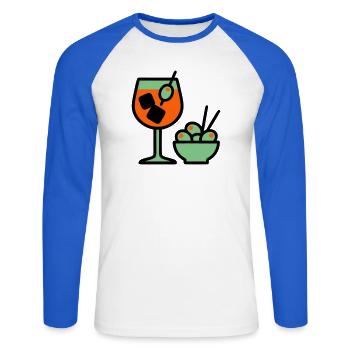 Graphique de cocktail Martini - T-shirt baseball manches longues Homme - blanc/bleu royal - Devant - Nik (191cm)