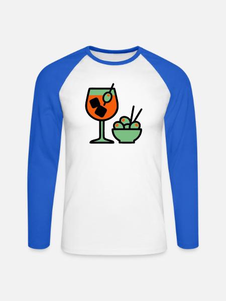 Martini Cocktail Graphic - Unisex Long Sleeve Baseball T-Shirt - white/royal blue
