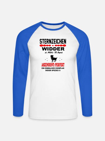 Widder Sternzeichen Horoskop Aszendent Perfekt - Unisex Baseballshirt langarm - Weiß/Royalblau