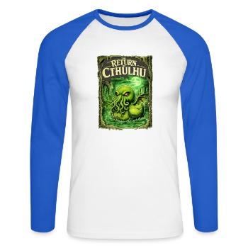 Le retour de Cthulhu - T-shirt baseball manches longues Homme - blanc/bleu royal - Devant - Nik (191cm)